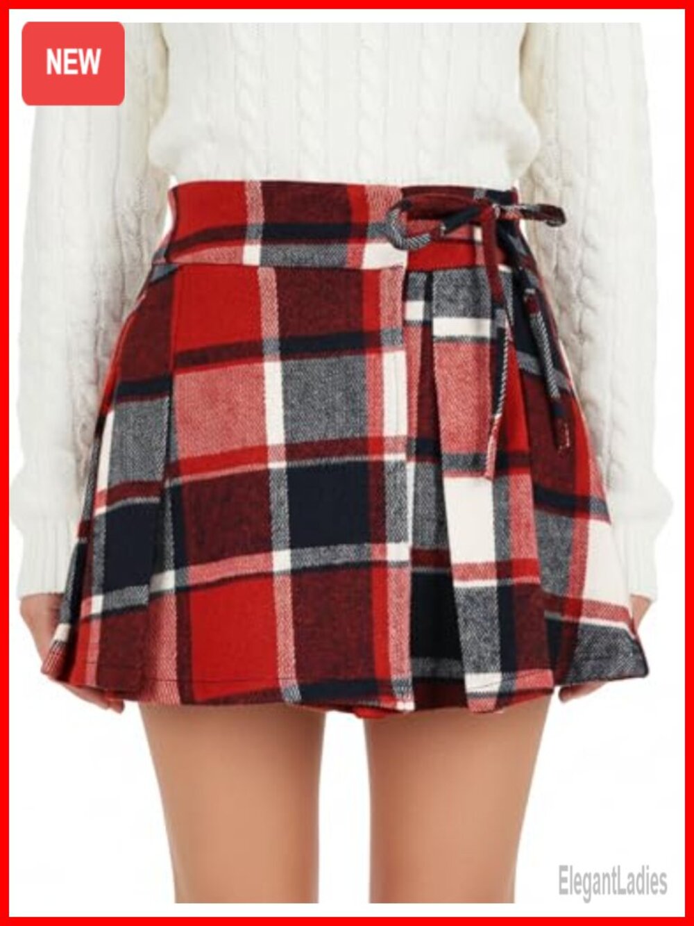 Women's Plaid Pleated Mini Skirt Built-in Shorts High Waist A-Line